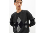 Pull en laine à motif losanges gris grey