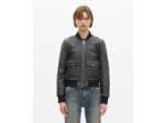 Blouson en cuir effet vintage noir black washed