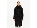 Manteau long en laine double face col sherpa noir black