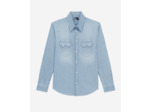 Chemise Ml En Denim Rayé Bleu Et Blanche, Détail De Poche Western blue denim