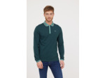 Polo manches longues détails col et poignet zip et broderie poitrine contrastée