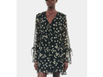 Robe courte avec imprimé fleuri en soie black white