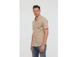 Chemise manches courtes, imprimé petits motifs, avec poche poitrine et broderie