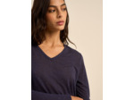 Tee-shirt col V et manches 3/4 en voile de laine