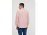 Chemise manches longues en coton/lin, imprimé petits motifs, col boutonné et détails contrastés