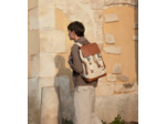 Sac à dos à rabat Maurice en toile coton et cuir lisse semi-végétal