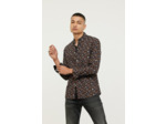 Chemise allover, détails contrastés et manches retroussables