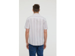 Chemise rayée en tissu seersucker, manches courtes et broderie poitrine