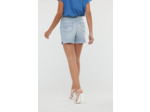 Short en tissu rayé oshkosh, boyfriend fit, taille haute, bas de jambe bord franc, fentes sur les jambes côté, avec ceinture en coton amovible