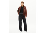 Blouson coupe large en cuir marron brown