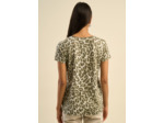 T-shirt col V en lin imprimé léopard