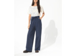 Pantalon large carreaux navy orange