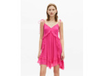 Robe courte a manches courte crinckle fushia