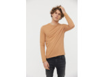 T-shirt basique col rond manches longues en coton bio avec print poirtine