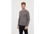 T-shirt Basique col tunisien fantaisie manches longues en coton bio et print poitrine