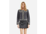 Veste en denim avec studs et perles grise black washed