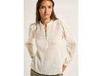 Blouse en double gaze de coton brodée à manches longues