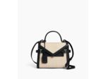 Sac à main double rabat moyen modèle Emilie en toile coton et cuir lisse