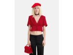 Top Rouge Court À Pois Jacquard oriental red