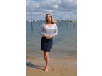 Pull Marinière femme VISCOSE à lacet Blanche