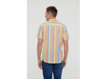Chemise rayée en coton, manches courtes, avec poche poitrine et broderie bas de chemise