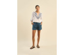Short en lin avec liens de resserrement