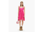 Robe courte a manches courte crinckle fushia