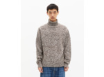 Pull col roulé mouliné beige et blanc beige
