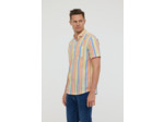 Chemise rayée en coton, manches courtes, avec poche poitrine et broderie bas de chemise