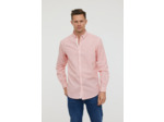 Chemise manches longues en coton/lin, imprimé petits motifs, col boutonné et détails contrastés