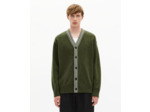 Cardigan en laine à rayures contrastées kaki vert