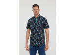 Chemise manches courtes en coton imprimé "Citrons", avec détails contrastés, col boutonné