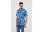 Chemise manches courtes, imprimé fleurs, broderie poitrine