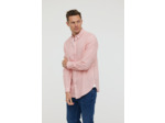 Chemise manches longues en coton/lin, imprimé petits motifs, col boutonné et détails contrastés