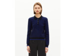 Pull col polo en pied de poule en laine mélangée bleu black navy