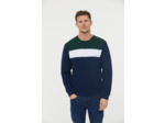 Pull col rond maille fantaisie «color block» avec boutonnage pression épaule