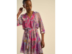 Robe courte ceinturée à motifs multicolores