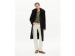 Manteau long en laine double face col sherpa noir black