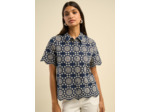 Chemise manches courtes broderie anglaise contrastée