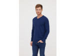 Pull basique col V avec laine recyclée et print poitrine