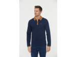 Polo manches longues détails col et poignet zip et broderie poitrine contrastée