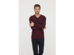 Pull basique col V maille fantaisie en coton bio avec print poitrine