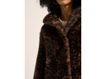 Manteau court en fausse fourrure léopard à capuche