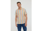 Chemise rayée en coton, manches courtes, avec poche poitrine et broderie bas de chemise