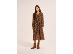 Robe longue imprimée avec un col V et des manches longues bouffantes