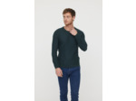 Pull basique col rond maille fantaisie en coton bio avec print poitrine
