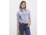 Chemise Ml En Denim Rayé Bleu Et Blanche, Détail De Poche Western blue denim