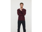 Pull basique col rond maille fantaisie en coton bio avec print poitrine