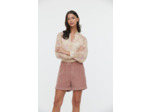 Blouse ample manches bouffantes, col fantaisie avec liens / imprimé tapisserie sur tissu chiffon polyester