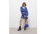 Robe Portefeuille Courte Imprimée En Soie blue